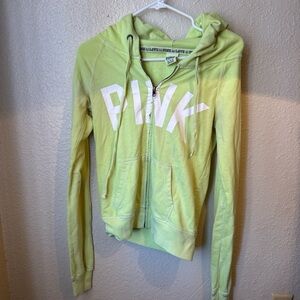 PINK Victoria's Secret Lime Green Zip-Up Hoodie with White Logo